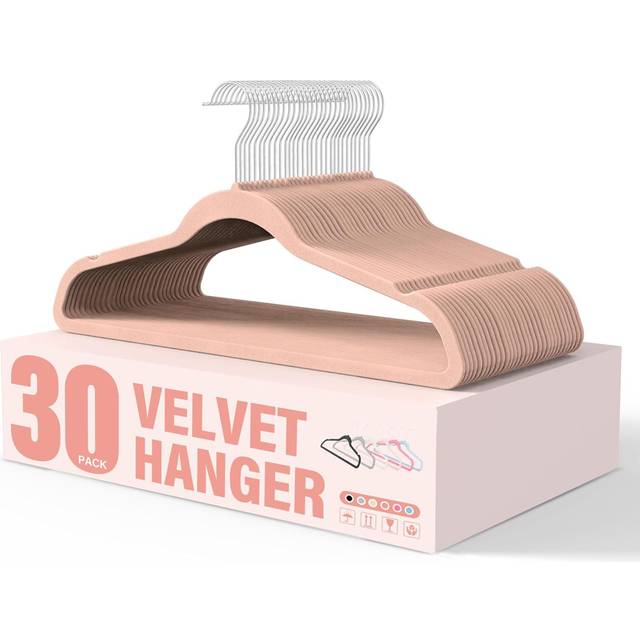 YSSOA Velvet Hangers 30 Pack Non-Slip Clothes Hangers with Shoulder Notches 360 Swivel Hooks Heavy Duty Standard Hangers for Closet Space Saving Pink