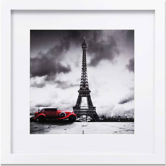Egofine 11x11 Picture Frame White Covered by Plexiglass  Display Pictures 4x4/8x8 with Mat Made of Solid Wood for Table Top Display and Wall mounting