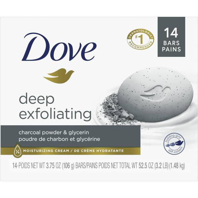 Dove Beauty Bar Soap Deep Exfoliating Charcoal Powder & Glycerin 14 count for Softer  Smoother Skin Scrubs Away Impurities 3.75oz