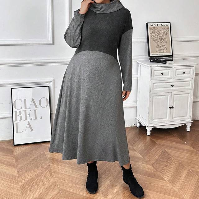 SHEIN Plus Size Women&#39;s Gray Turtleneck Bodycon Knit Dress Maxi Women Outfit