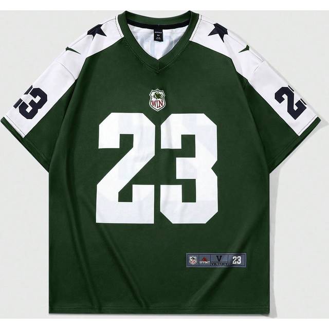 ROMWE MEN Men&#39;s Jersey Graphic Print Short Sleeve Football Jersey Style T-Shirt, Suitable For Daily Wear, Spring/Summer