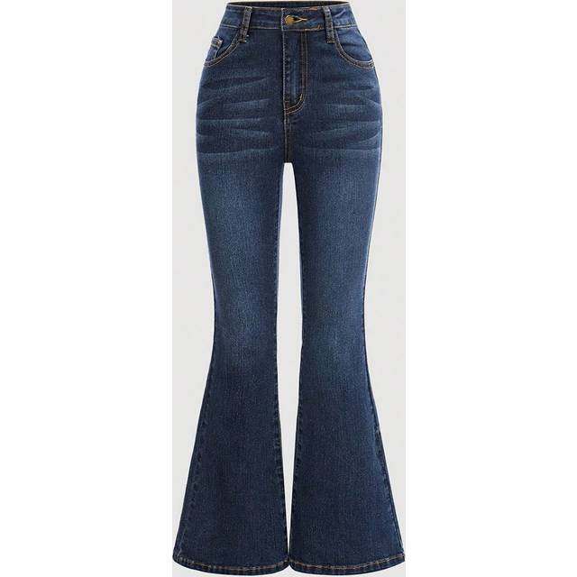 SHEIN Tween Girls&#39; Y2k Retro Washed Slim Fit Stretchy Denim Flare Leg Jeans With Slant Pocket For Summer Clothes Outfits