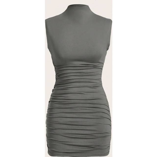 SHEIN Gray Mock Neck Ruched Bodycon Dress