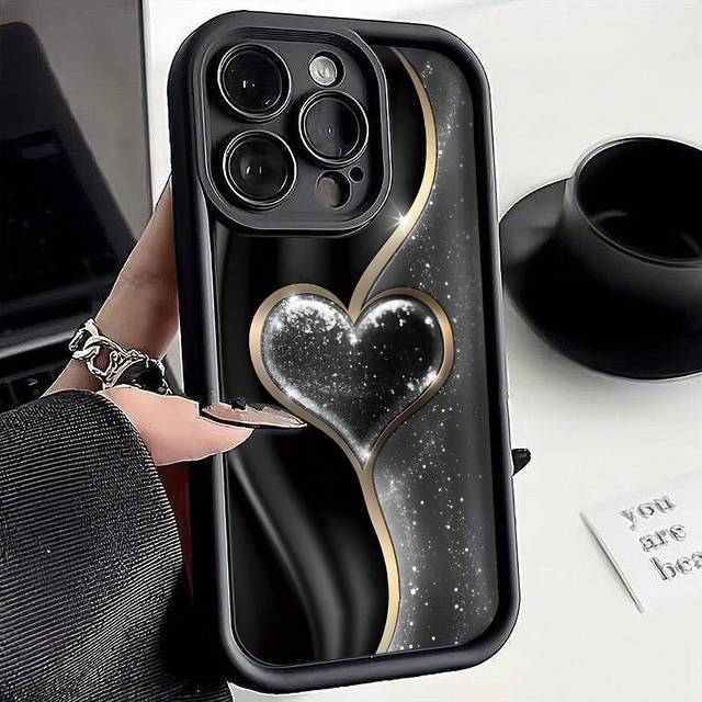 SHEIN 1pc Gold Metallic Heart Tiered Thick Edge Shockproof TPU Protective Case Compatible With Iphone 16 PROMAX/16 PRO/16/16 PLUS,11,15 PROMAX, 14 PROMAX/Ga