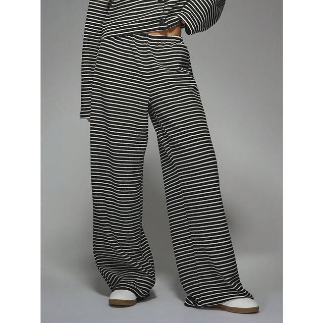 MISSGUIDED Textured Stripe Wide Leg Pants Office Wear