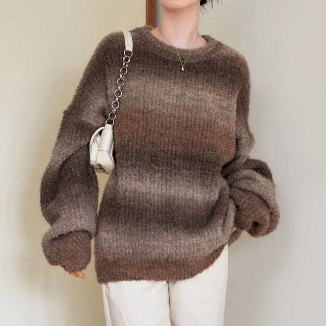 DAZY Women Casual Gradient Oversized Drop Shoulder Loose Knit Sweater, Autumn/Winter,Fall Women Clothes