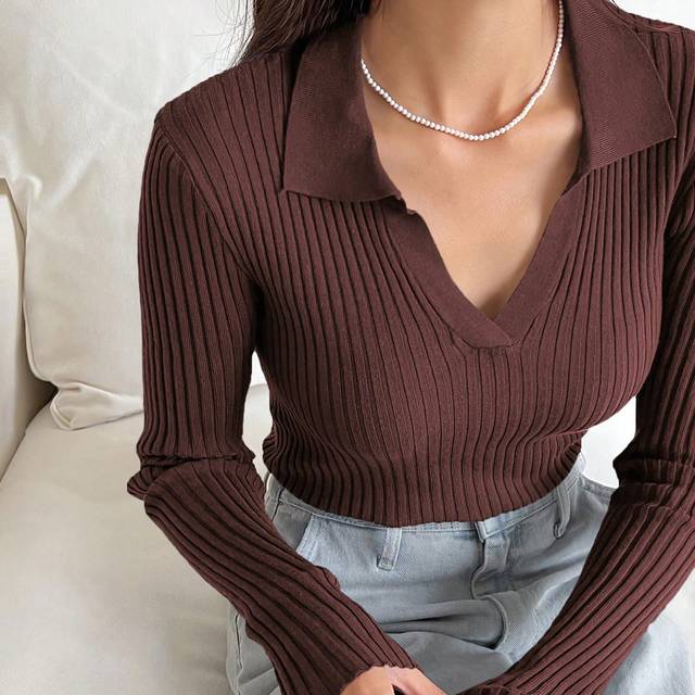DAZY Business Casual Solid Color Ribbed Knit Slim Fit Sweater,Fall Clothes