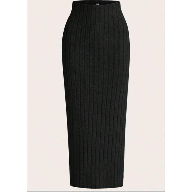 SHEIN Solid Ribbed Knit Pencil Skirt Simple Fashionable Casual Daily