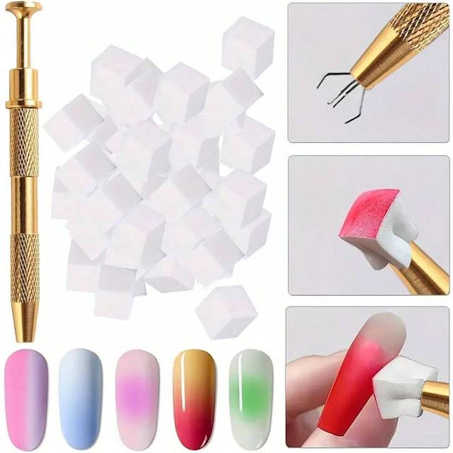 SHEIN Nail Sponge Metal Grabber  Mini Replaceable Nail Sponges Blocks For Ombre Nail Art Sponges Nail Art Tools For Nail Supplies Nail Accessories