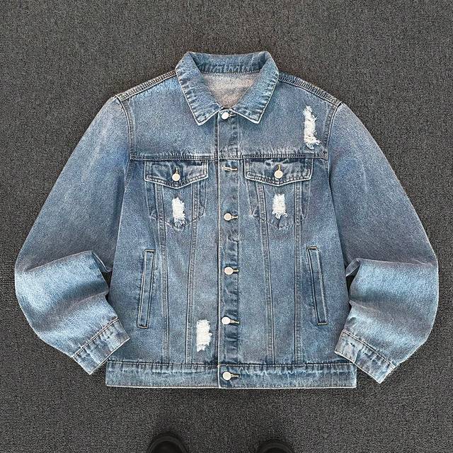 SHEIN Men&#39;s Light Blue Denim Street Graffiti Oversized Jacket