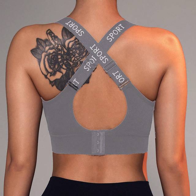 SHEIN Women&#39;s Letter Print Cross Strap Design Sports Bra