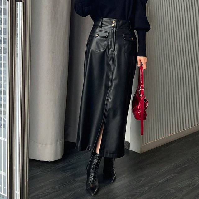 DAZY Women&#39;s Solid Color Long PU Skirt For Autumn/Winter