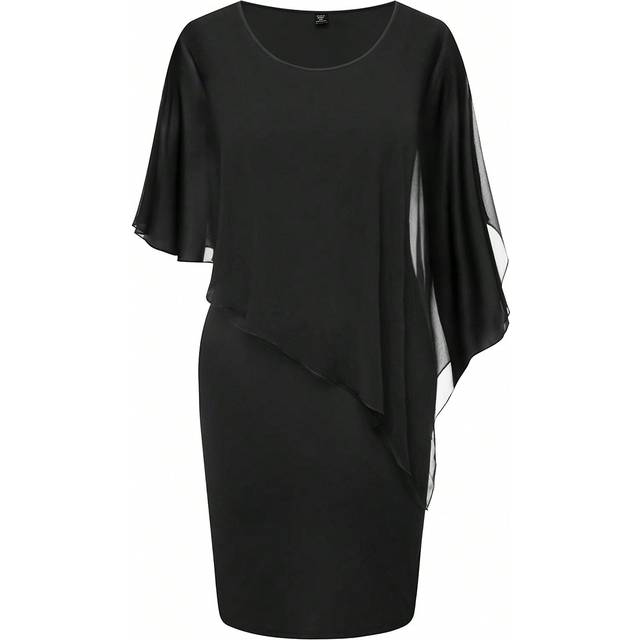 SHEIN Plus Size Women Solid Color Mesh Contrast Bodycon Elegant Party Dress, Spring Autumn