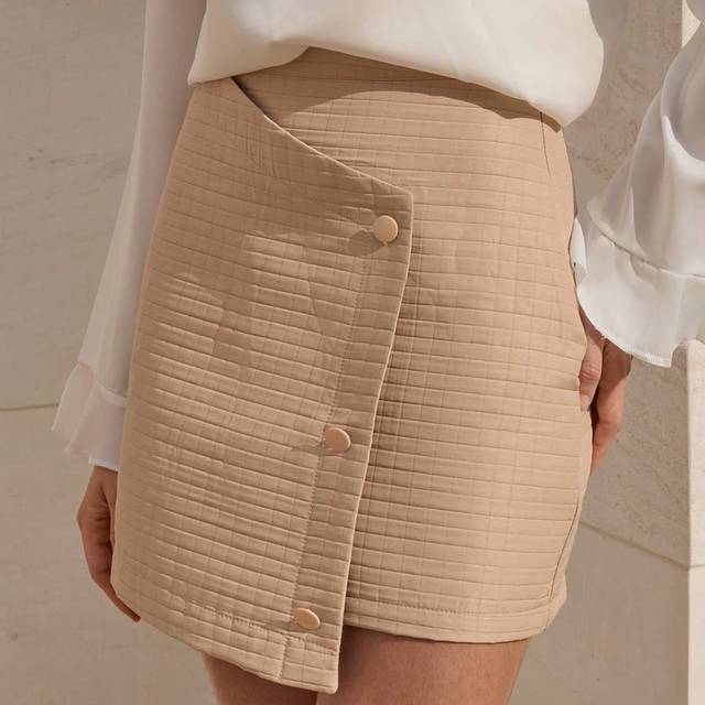 SHEIN Urban Style Elegant Quilted Padded Asymmetric Skirt