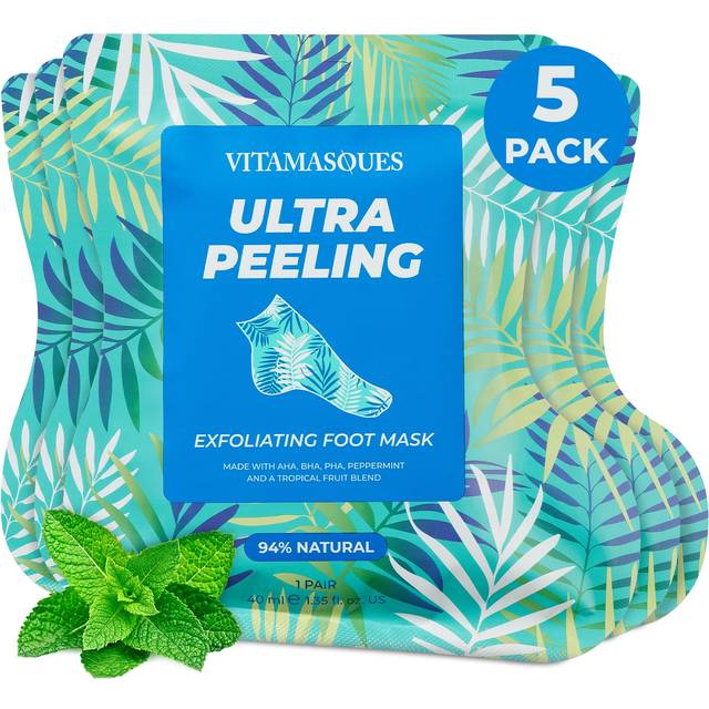 Vitamasques Ultra Foot Peeling Mask  5 Pack - Exfoliating Foot Peel Mask for Dry Cracked Feet & Dead Skin - Cruelty-Free & Dermatologically Tested Foo
