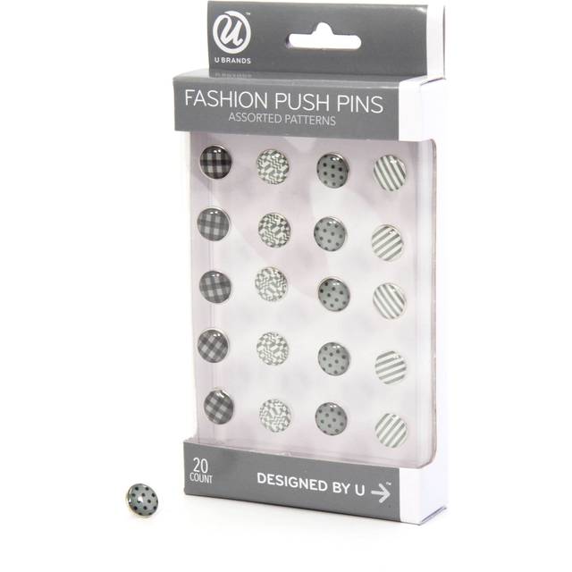 U Brands Fashion Steel Push Pins  Black White and Gray Fashion Colors  20-Count