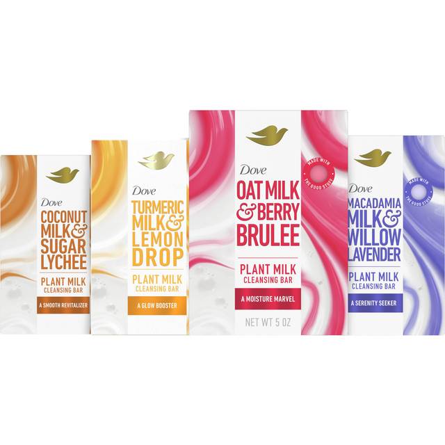 Dove Plant Milk Cleansing Bar Soap Variety Pack 4 for Moisturized Skin  with Gentle Cleansers  No Sulfate Cleansers or Parabens  98% Biodegradable For