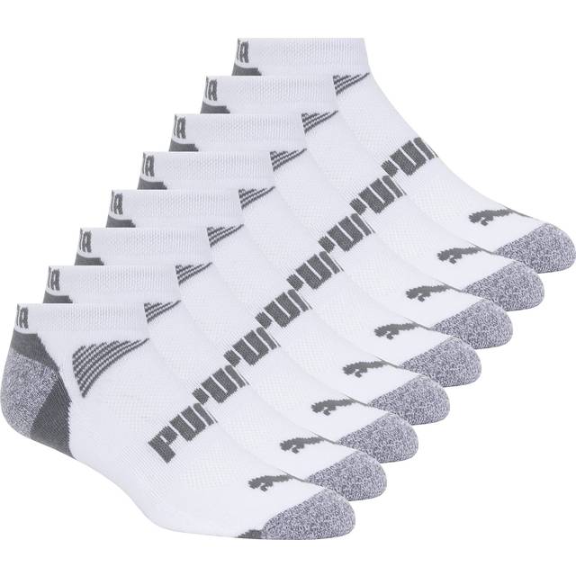 PUMA Men's Tall Size 8 Pack Low Cut Socks  White/Steel Grey  13-15