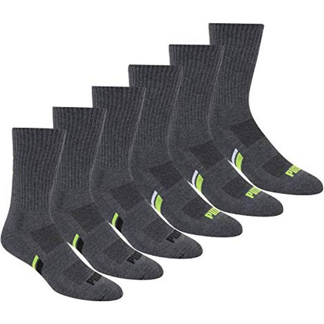 PUMA mens 6 Pack Crew athletic socks  Grey/Green  10 13 US