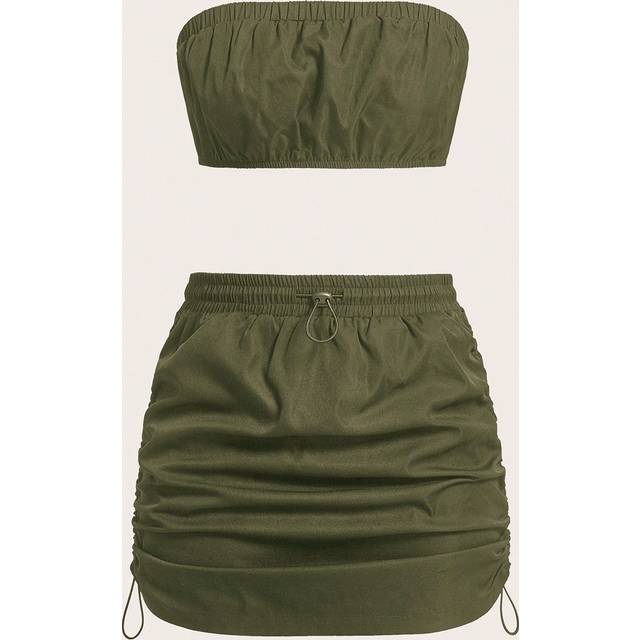 SHEIN Solid Tube Top & Drawstring Side Skirt