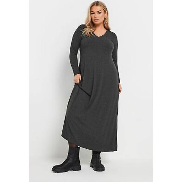 Yours Curve Chocolate Brown Ribbed Flare Maxi Dress, Women's Curve & Plus Size, Yours - 38-40