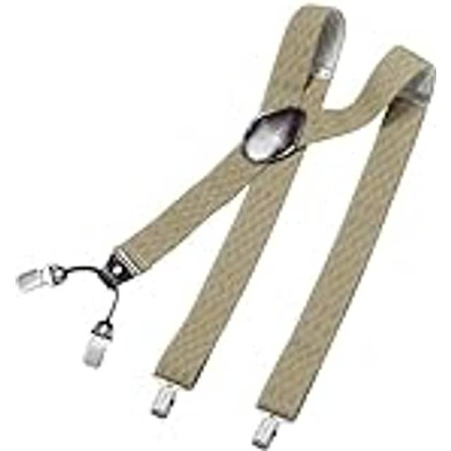 DonDon herr hängslen 3,5 cm breda 4 clips med brunt läder i Y-form elastiska och längdjusterbara - Ruta ljusbrun