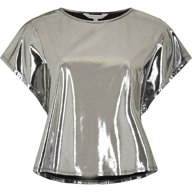 Apricot Women's Silver Foil Crop T-Shirt New Look - UK 10