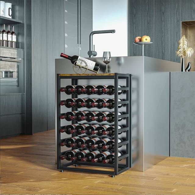 Beisel Floor Wine Bottle & Glass Rack - Black;Brown (88cm H X 59cm W X 30cm D)