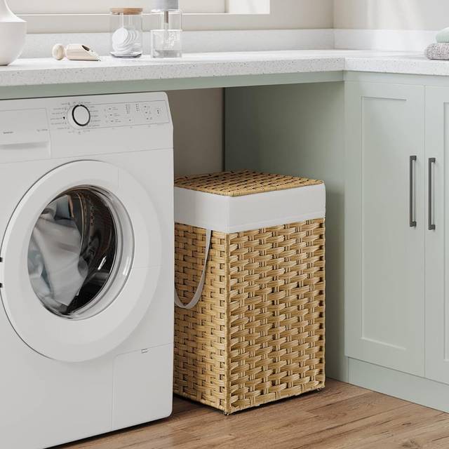 Laundry Basket With Cover, Synthetic Rattan Laundry Basket With Cover And Handle, Foldable, Removable Liner - Yellow (13.14cm W X 13.14cm D)