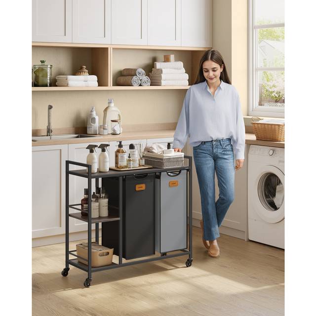 Metal Rolling Laundry Basket with Handles - Dove Grey (87cm W)