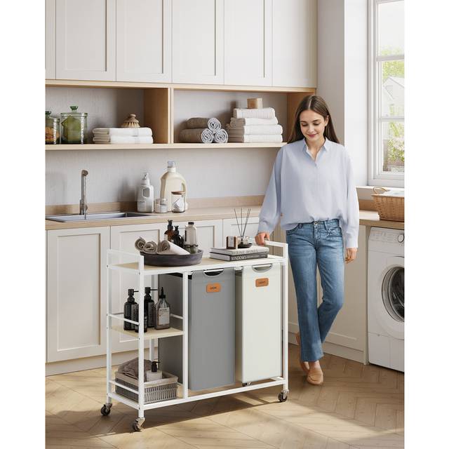 Metal Rolling Laundry Basket with Handles - Cream White (98.6cm W)
