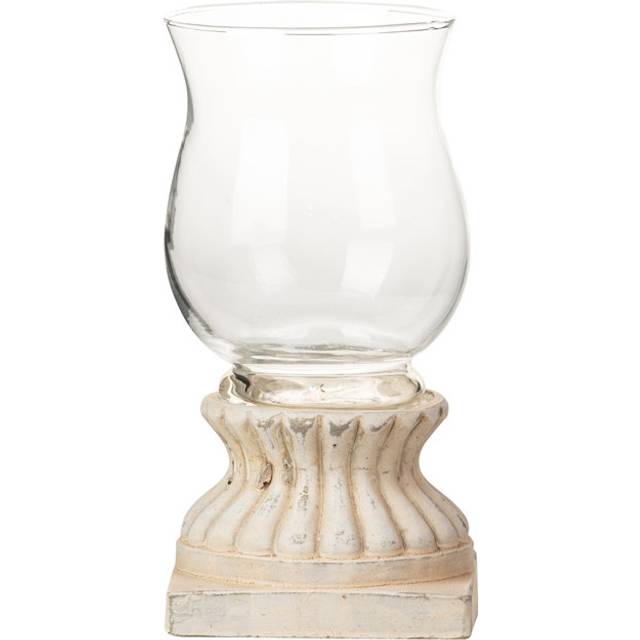 BEIGE GLASS CEMENT CANDLEHOLDER 13X13x25 CM - Beige (25cm H X 13cm W X 13cm D)