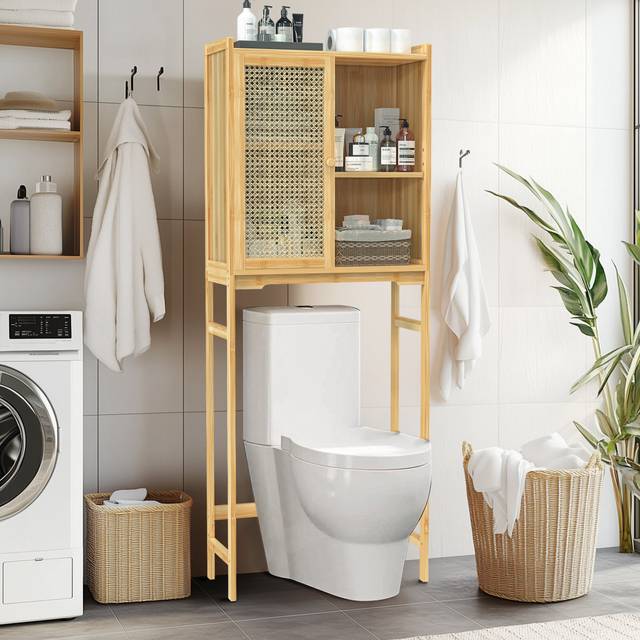 Aliziah Bamboo Freestanding Over The Toilet Storage - Natural (155.5cm H X 60cm W X 25.8cm D)