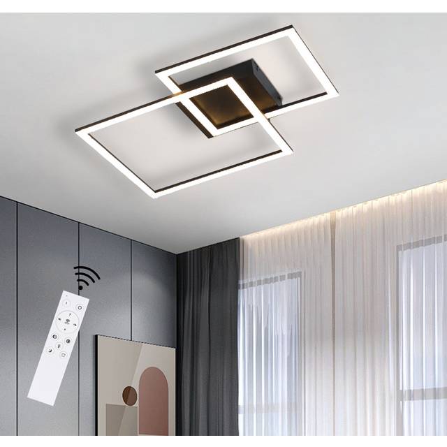Led Ceiling Light, Square White, Modern, Dimmable With Remote Control, For Bedrooms And Kitchens - Black (9cm H X 57cm W X 48cm D)