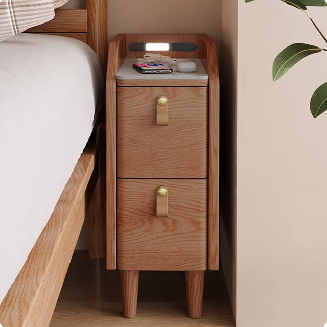 Modern Narrow Smart Nightstand Cherry Bedside Table With Sensor Light & Usb Port - Yellow (50cm H X 25cm W X 40cm D)