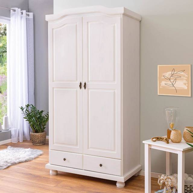Elbira Bern Hinged Door Wardrobe - Solid pine wood - Natural (198cm H X 104cm W X 56cm D)