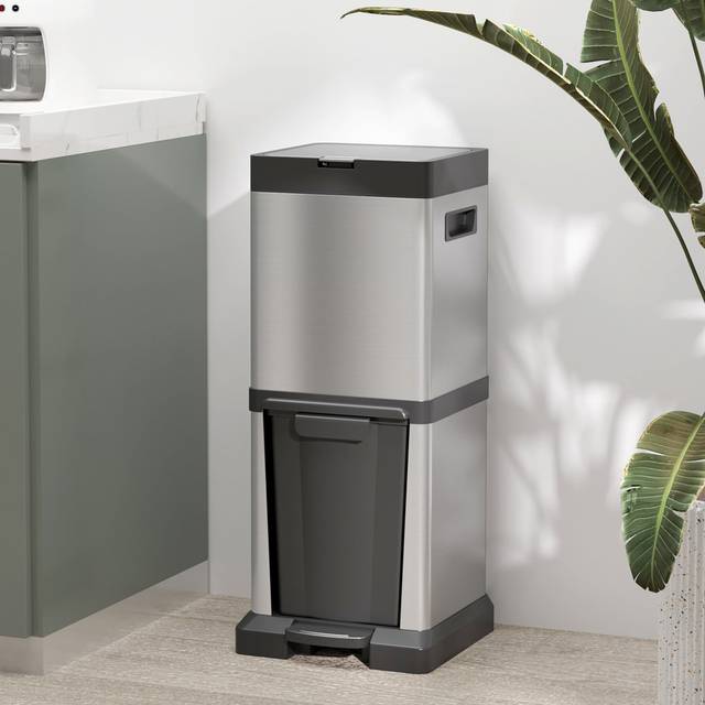 Gaetan 34 Litre Step On Touch Top Trash Can - Silver (34L)