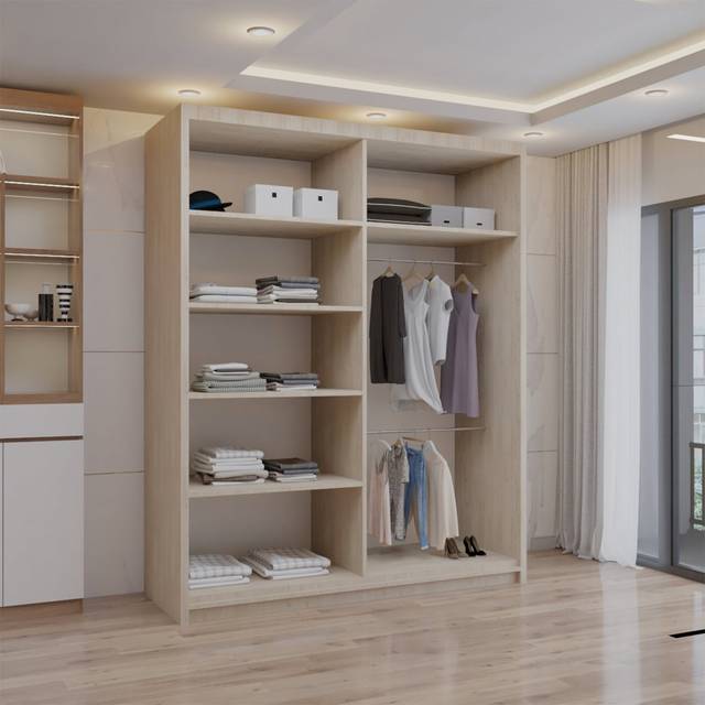 Cairo Sliding Double Mirror Wardrobe 90/100/120/150/180/203cm - Oak (217cm H x 150cm W x 62cm D)