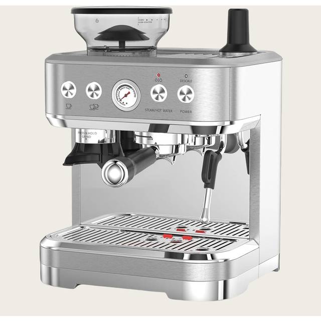 Coffee Machine, All-in-one Espresso Machine With Grinder Latte Cappuccino 15 Bar Italian Pump 2.3 L Water Tank - Silver (15L)