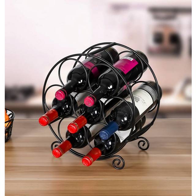 Aamanee Tabletop Wine Bottle & Glass Rack Black (32.35cm H X 30.48cm W X 16.38cm D)