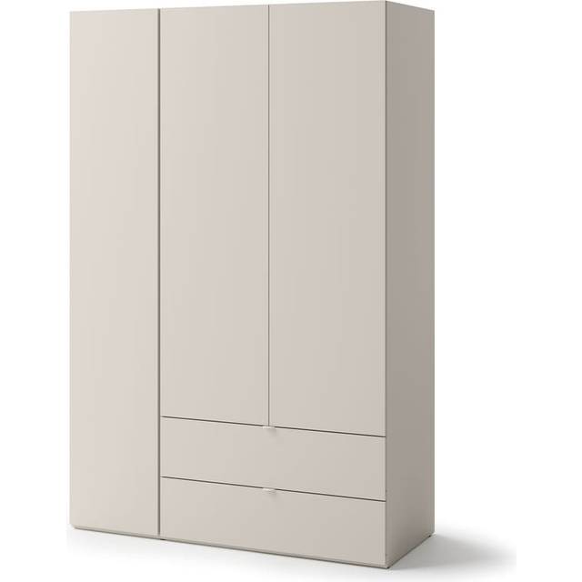 Spacious Cashmere Hinged Wardrobe W130cm - Modern Design with 3 Doors & 2 Drawers - Matte (201cm H X 130cm W X 55cm D)