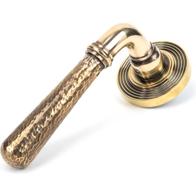 From The Anvil Aged Brass Hammered Newbury Lever On Rose Set (beehive), Brown