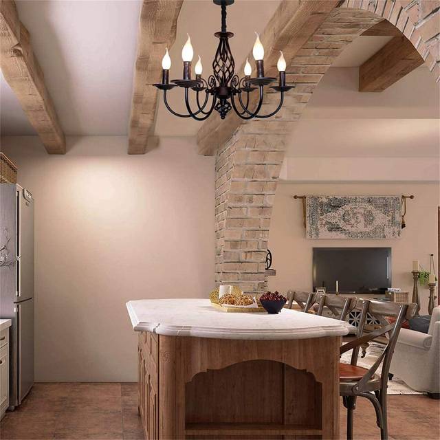Rustic Pendant Chandelier, French Country Vintage 6 Lights Chandeliers Farmhouse Pendant Light - Matte Black (36.07cm H X 58cm W X 58cm D)