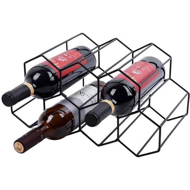 Small Wine Rack 9 Bottle Holder ,No Need Assembly, Modern Metal Wire Black Wine Storage (19.30cm H X 36.83cm W X 19.30cm D)