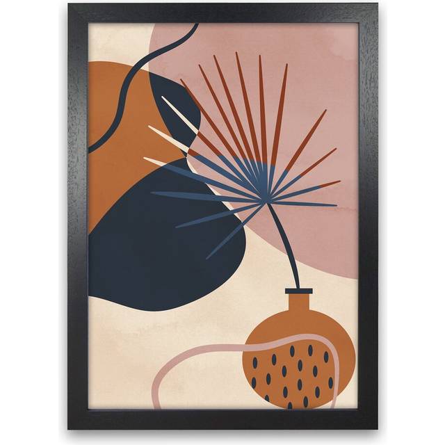Mid Century Vase 1 - Graphic Art Print on Paper - Black Framed (34cm H x 25cm W x 3cm D)