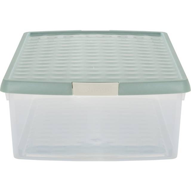 Wham Clip 30L Clear Green Milieu and Stone Rectangular Storage Box with Lid 4 Pack