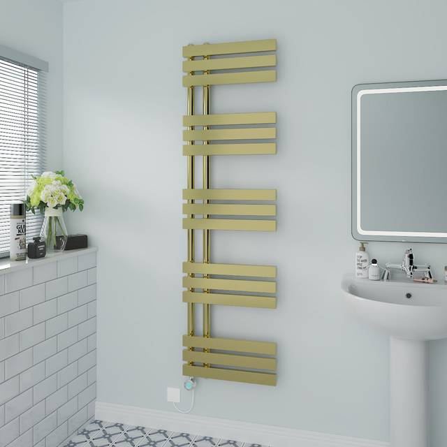 Cardia Heated Towel Rails - Brushed Brass (160cm H x 45cm W x 7.35cm D)