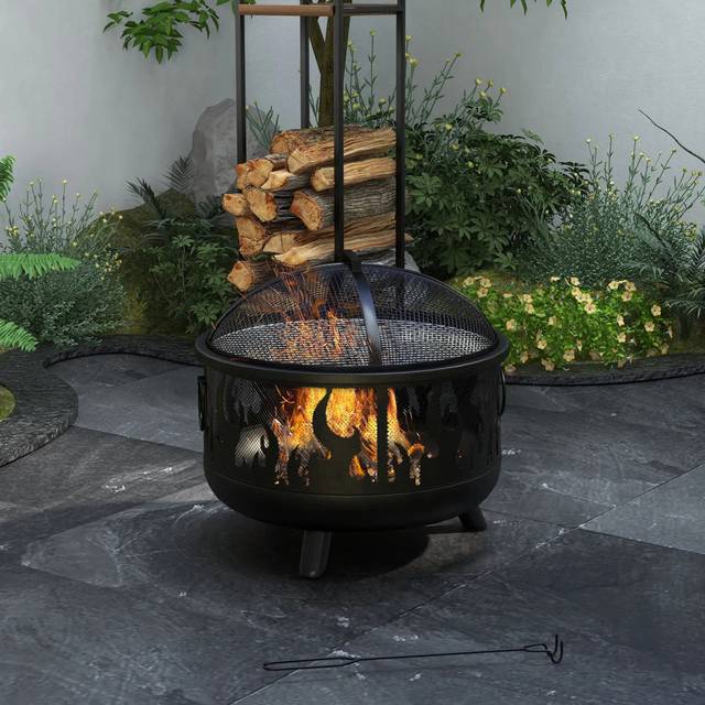 Dyfan 10cm W Wood Burning Outdoor Fire Pit - Black