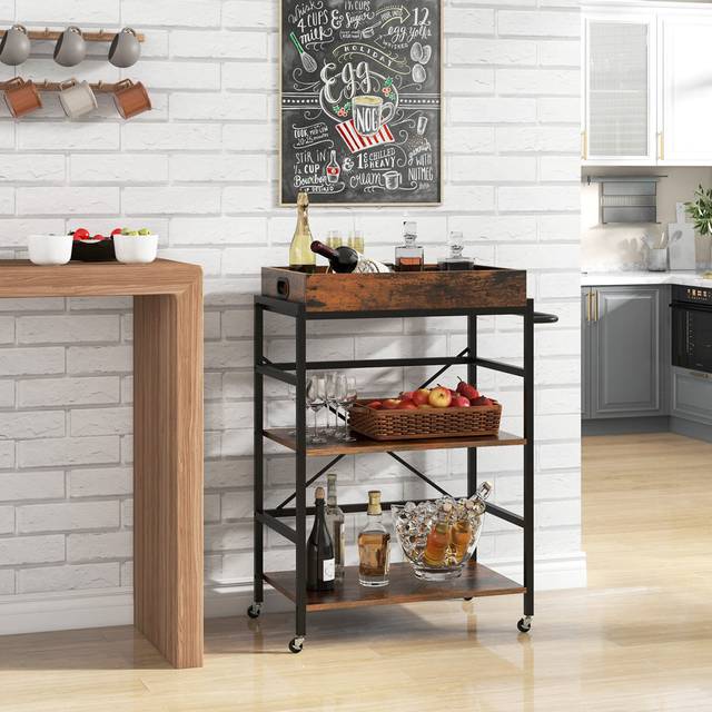 Anacarina Metal Bar Cart - Brown (94cm H X 73cm W X 15.75cm D)