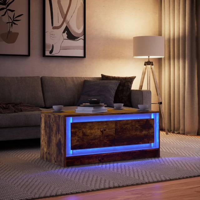 Cydni Coffee Table with Storage - Smoked Oak (43.5cm H X 100cm W X 50cm D)
